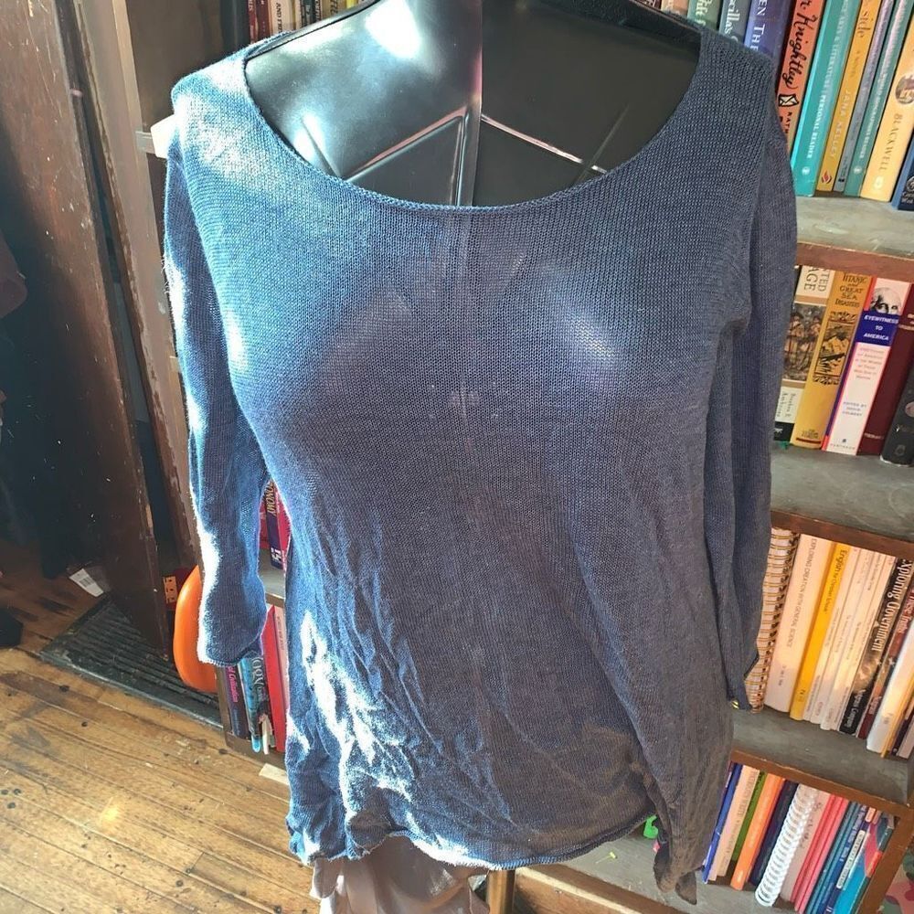 Peruvian Connection L flowy artsy navy blue lightweight sweater